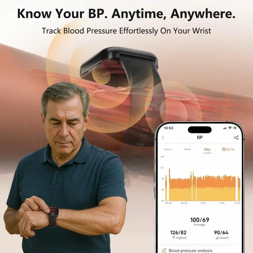 Vista 2 de MorePro Rastreador de fitness con monitor de frecuencia cardíaca 24/7 / presión arterial, seguimiento de oxígeno en sangre/sueño, más de 120