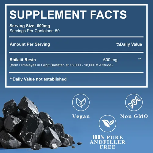 Vista 2 de Shilajit Orgánico del Himalaya, Resina de Shilajit Pura, Shilajit de Alta Potencia para Hombres y Mujeres, 600mg de Resina Pura Natural con 85+