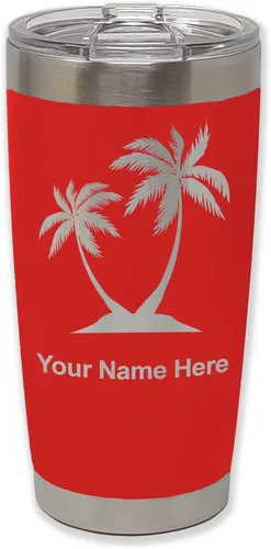 Vista 27 de LaserGram Vaso aislado al vacío de 20 onzas, palmeras, grabado personalizado incluido (negro)