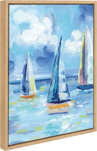 Vista 4 de Kate and Laurel Sylvie Come Sail Away - Lienzo enmarcado para pared, diseño de Rachel Christopoulos, 18 x 24 pulgadas, arte costero natural