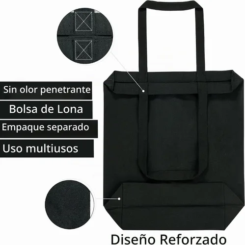Vista 6 de Bolsas de lona – 2 bolsas reutilizables multiusos – perfectas para comestibles, compras y regalos de bricolaje Negro