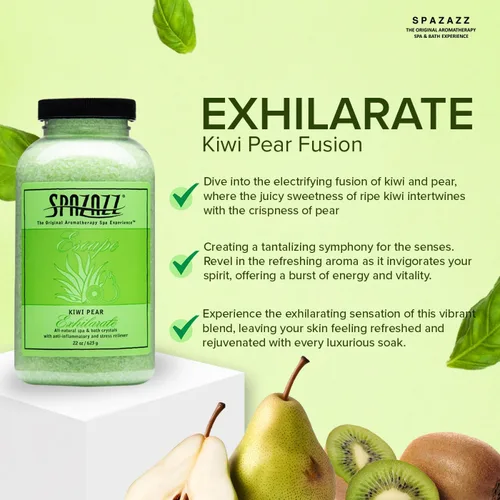 Vista 4 de Spazzaz - Cristales de aromaterapia para bañera de hidromasaje y spa. Cristales de pera kiwi de 22 onzas y sales de baño, sin aceite y seguro