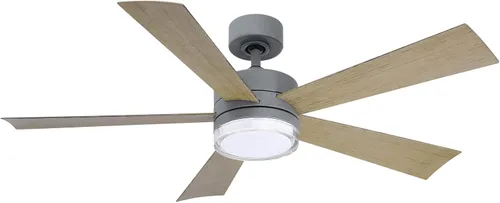 Vista 18 de Ventilador inteligente de techo con 5 aspas, accesorio de luz LED y control de pared para interiores o exteriores y para iOS o Android, Alexa