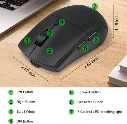 Vista 5 de Ratón inalámbrico Bluetooth (BT5.2+receptor USB 2.4G) Clics silenciosos silenciosos, funciona con modo dual para laptop, iPad, tableta, Apple Negro