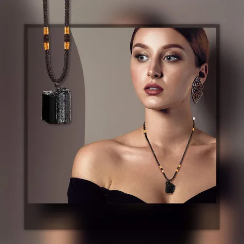 Vista 6 de Hicarer Collar de turmalina negra natural, 6 piezas, colgante de amuleto de turmalina, colgante de pilar, collar de cristal curativo para mujeres