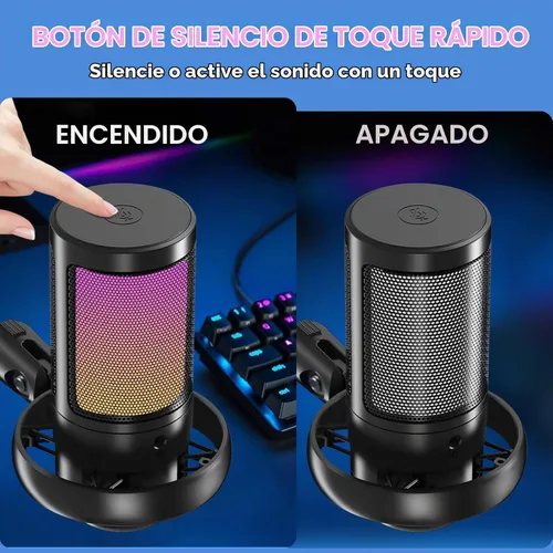 Vista 2 de KingSom - Micrófono USB para juegos, micrófono de condensador con cancelación de ruido con brazo articulado, micrófonos para podcast RGB