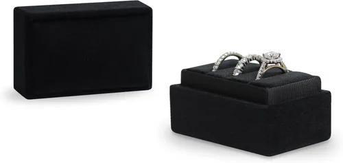 Vista 3 de BLUTETE Caja de joyería rectangular de terciopelo italiano con 3 ranuras, caja de regalo de compromiso, boda, caja de recuerdo, caja de regalo