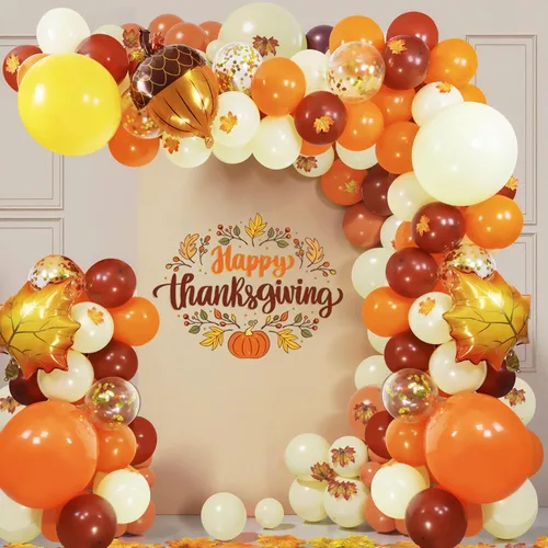 Vista 8 de Juego de 207 guirnaldas de globos de otoño, globos de látex de color otoño de 12 pulgadas y 5 pulgadas con hojas de arce artificiales, decoraciones