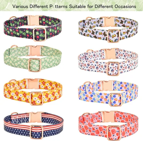 Vista 6 de Collar de perro con hebilla de metal con bonito estampado, collares ajustables con patrón floral para mascotas para perros pequeños, medianos