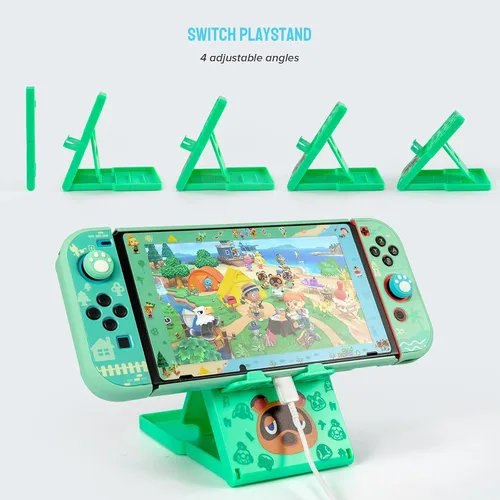 Vista 6 de Gefacr GEFACR Case for Switch with Animal Crossing,Switch Accessories Bundle Carry Case & Protective Case Cover,Screen Protector & Thum green