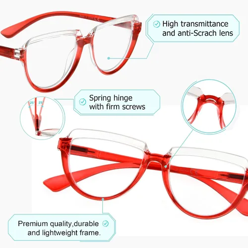 Vista 4 de Gafas de lectura para mujer, paquete de 4 lectores con diseño de media luna para mujer