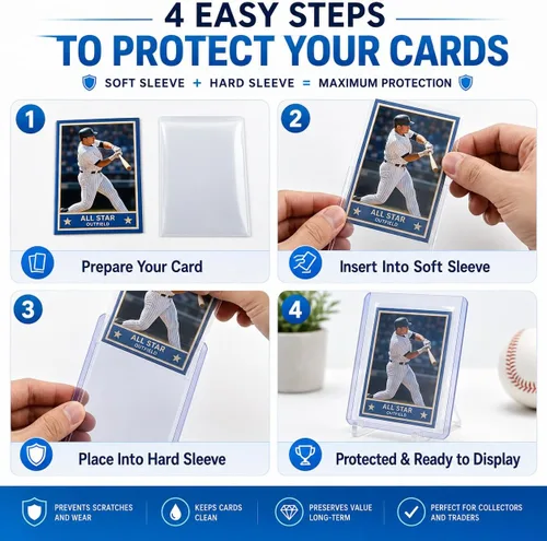 Vista 6 de Paquete de 100 portatarjetas Top Loader con 100 fundas de centavo – Rígidos 3x4 Toploaders con revestimiento de película protectora, protectores