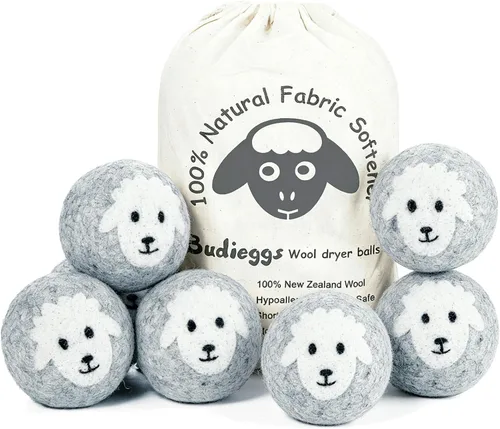 Vista 7 de Budieggs Bolas secadoras de lana gris oscuro XL, paquete de 6, suavizante de tela 100% orgánico de Nueva Zelanda para más de 1000 cargas, seguras