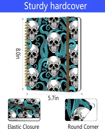 Vista 6 de Cuaderno de espiral A5, lindo cuaderno para mujeres y hombres, cuaderno de tapa dura con rayas universitarias para trabajo y toma de notas, 60