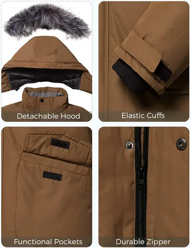 Vista 4 de ZSHOW Abrigo de invierno cálido para niños, parka impermeable con capucha