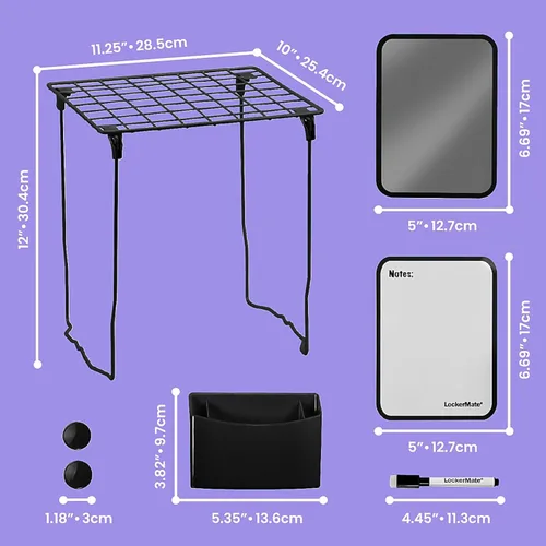 Vista 4 de Kit de casillero: estante de 12 pulgadas y accesorios magnéticos para casillero – espejo pizarra blanca lápiz taza pluma e inspirador metal Old
