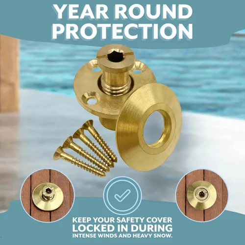 Vista 6 de Poolzilla - Cubierta de seguridad para piscina, anclaje de latón con collar para cubiertas de madera, paquete de 10 unidades, ajuste universal