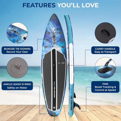 Vista 3 de SereneLife 10’6” Inflatable Stand Up Paddle Board with Premium SUP Accessories - 32” Wide Stable Design with Non-Slip EVA Deck Pad, for Youth and