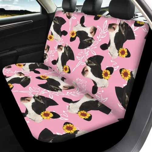 Vista 3 de Funda de asiento de coche rosa con estampado de vaca, suave, transpirable, para asiento delantero, asiento trasero, juego completo de 4