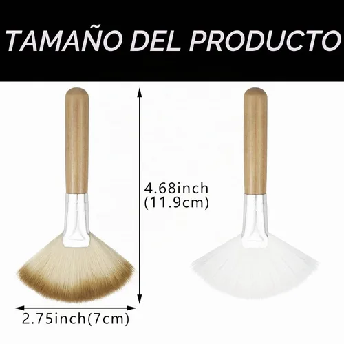 Vista 2 de Paquete de 4 cepillos de abanico para mujer, cepillo de cerdas suaves para resaltar la cara, cepillo para rubor con mango largo, cepillos