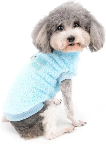 Vista 7 de Zunea Suéter de forro polar para perro, abrigo cálido de invierno para perros pequeños, ropa suave y mullida para cachorros con anillo en D para Azul