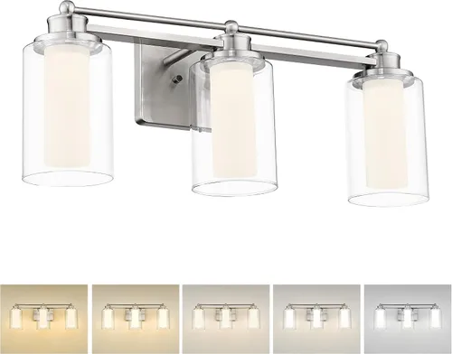 Vista 26 de HWH - Lámpara de tocador cromada con 5 luces sobre espejo, lámpara de pared moderna para baño, 37 pulgadas, acabado cromado, 5HLT63B-5W CH