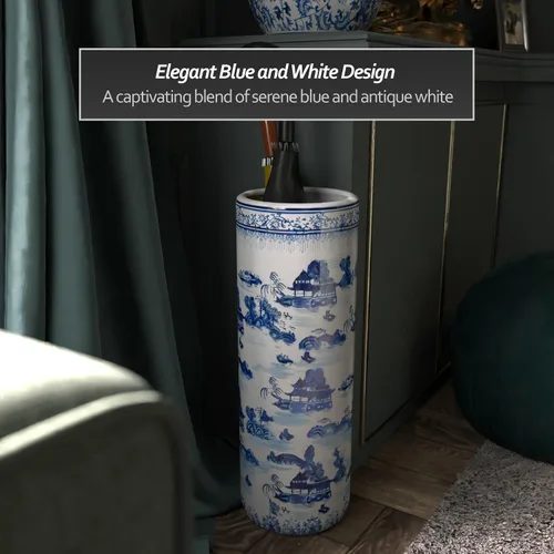Vista 2 de Idea de regalo para decoración casera elegante de calidad fina - Depósito clásico para guardar paraguas y bastones de porcelana china de 24 pulgadas