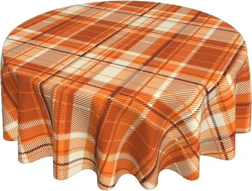 Vista 54 de Mantel redondo de otoño de 60 pulgadas, mantel redondo de otoño de Acción de Gracias, diseño de calabaza, búfalo, mantel rústico para vacaciones