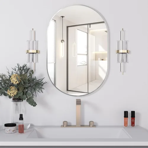Vista 13 de Espejo ovalado de baño de 2 piezas, espejo de tocador de pared de cápsula, espejo de píldora de 20 x 30 pulgadas, espejo grande y moderno con marco