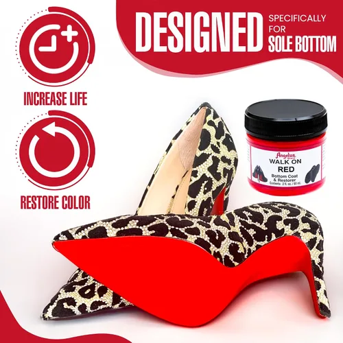 Vista 4 de Walk on Red, revestimiento y restaurador acrílico para piel marca Angelus, solo para zapatos de tacos Christian Louboutin, contenido