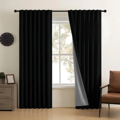 Vista 38 de CUCRAF Juego de 2 paneles de cortinas 100% opacas de lino de 84 pulgadas de largo, con pestaña trasera y bolsillo para barra para sala de estar