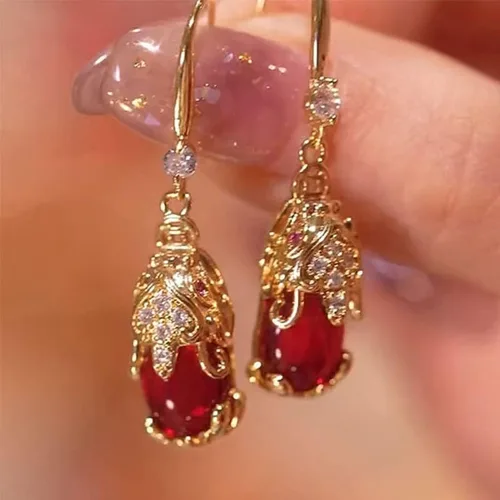 Vista 7 de Pendientes de gota Joyas Rubí 18K Pendientes Stud Joyería Pendiente Banquete de Cumpleaños y Bar Mitzvah