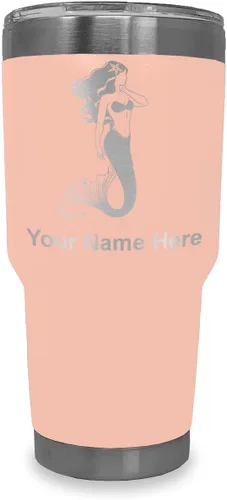 Vista 14 de LaserGram Vaso aislado al vacío de 20 onzas, sirena, grabado personalizado incluido (negro)