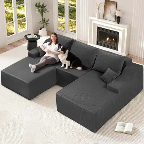 Vista 48 de HABUTWAY Sofá modular modular de 101 pulgadas con asiento profundo, moderno sofá convertible en forma de L, sofá tapizado con diván para sala