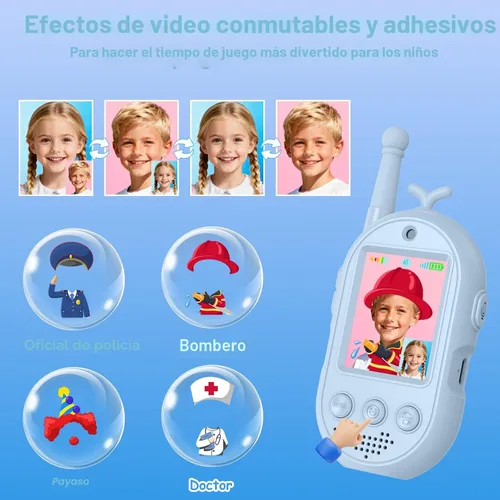 Vista 3 de Walkie Talkies de video para niños - Paquete de 2 recargables Azul