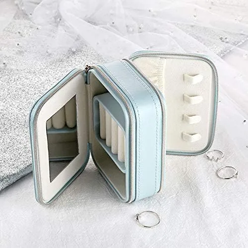 Vista 3 de Mini joyero, organizador de joyas de viaje y estuche de almacenamiento (azul)