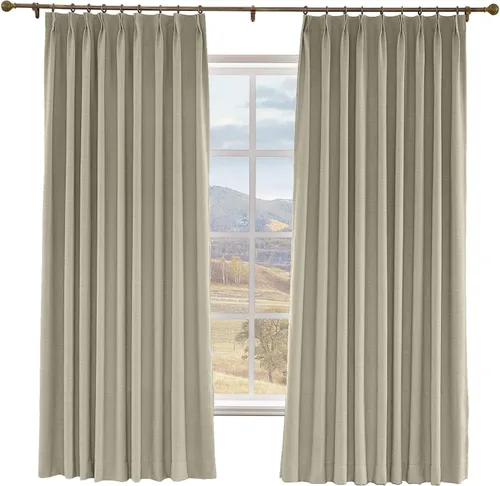 Vista 26 de Macochico Cortinas opacas de lino sintético de 52 pulgadas de ancho x 63 pulgadas de largo, panel de cortinas plisadas para dormitorio, aulas