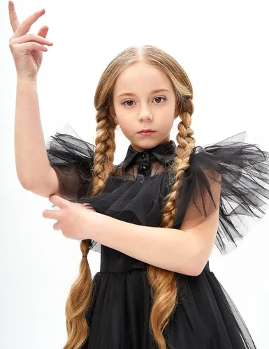 Vista 7 de Juliesart Disfraz del miércoles, disfraz gótico de cosplay, disfraz de juego de simulación de la familia Addams, traje de fiesta de Halloween