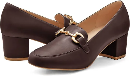 Vista 2 de Zapatos de tacón bajo de cadena para mujer, tacón grueso, cuadrados, puntera cerrada, cómodos, de cuero, elegantes, casuales, para fiestas, trabajo