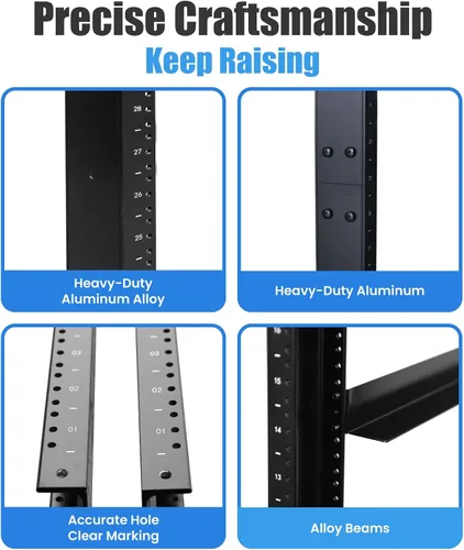 Vista 3 de Elevación ELECTRONIS 24U 4 Post Open Rack Frame Rack Rack Enclosure 19 pulgadas Profundidad Ajustable Aluminio UL Certificado