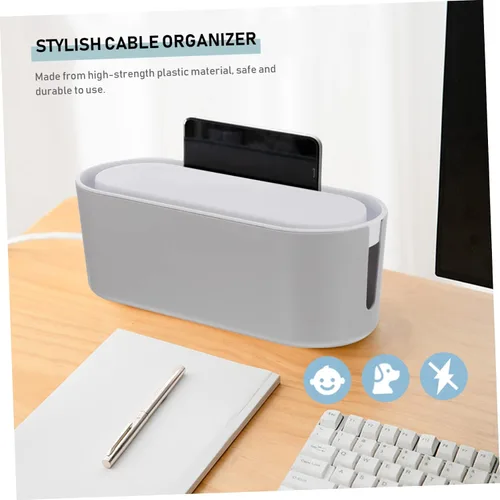 Vista 2 de Caja organizadora de cables y soporte de almacenamiento de cables, diseño de disipación de calor, evita el acceso de mascotas, multiusos, simple Gris