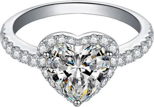Vista 11 de Anillos de compromiso en forma de corazón para mujer, anillos de aniversario de circonita incrustada, elegante, exquisita joyería de boda (A-azul, 5)