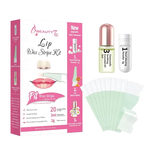 Vista 10 de Beauty7 Kit de tiras de cera para piel sensible, depilación facial para cejas, labios, 24 tiras y 4 toallitas de aceite calmantes, depilación