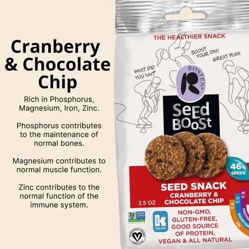 Vista 3 de ROSTEN SeedBoost - Galletas de semillas (paquete de 8) sabor a arándano y chispas de chocolate, veganas, sin OMG, sin gluten (2.5 onzas cada una)