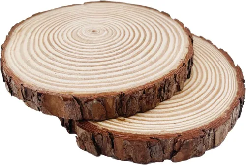 Vista 3 de Discos redondos naturales, rebanadas de madera rústica, 4 piezas de 8.2-9 pulgadas, kit de madera sin terminar, círculos para manualidades