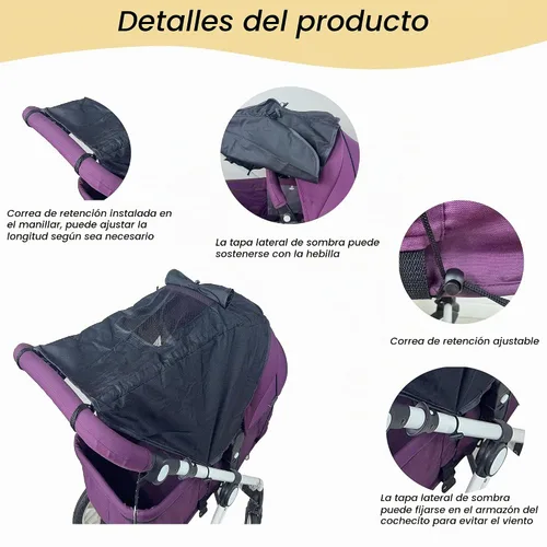 Vista 4 de Parasol universal para cochecito de bebé, cubierta opaca (0.0-19.7 ft) con visera de ventana de malla visible cubierta de toldo para detener