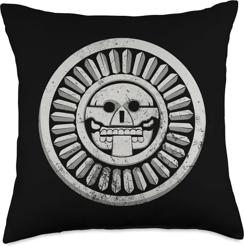 Vista 5 de Arte prehispánico, nativo americano Mictlantecuhtli. Dios Azteca - Almohada de 16 x 16 pulgadas, multicolor