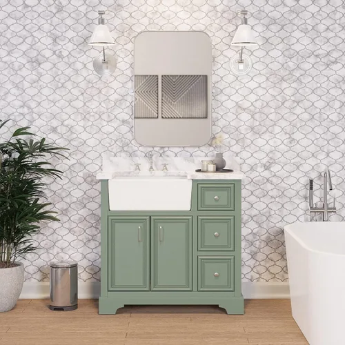 Vista 8 de Kitchen Bath Collection Zelda - Mueble de granja de 36 pulgadas (carrara/chocolate): incluye gabinete de chocolate con encimera de mármol italiano
