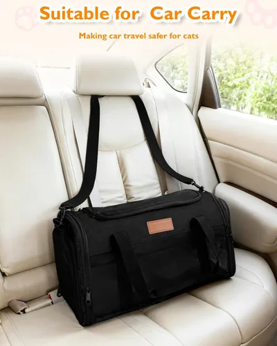 Vista 9 de PETUX - Transportador de mascotas aprobado por aerolíneas para gatos pequeños de hasta 12 libras, color negro 17x11x9.5 in, Underseat, Top & Side