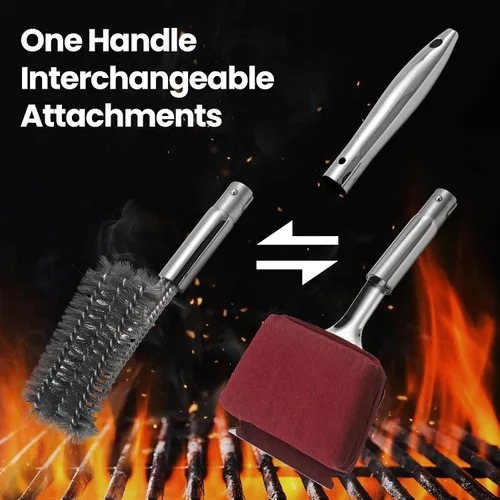 Vista 4 de Kit de limpieza de cepillo de parrilla de acero inoxidable fácil gourmet, raspador cambiable Durable Grill Brush and Griddle Scraper Combo with
